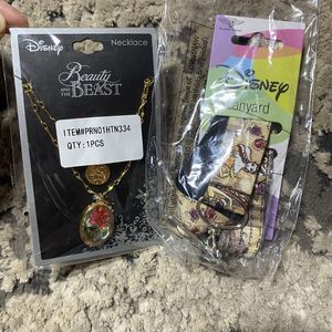 Disney Beauty and the Beast Rose Crystal Pendant Necklace Neon Tuesday Lanyard